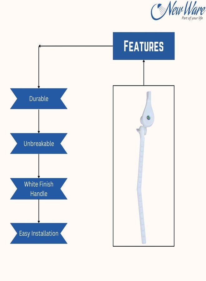 NEW WARE® Plastic Flush Tank Lever Handle (Indian Type) | Toilet Flush Lever Replacement | Durable ABS Plastic | Easy Installation | White | Pack of 1 - Image 4